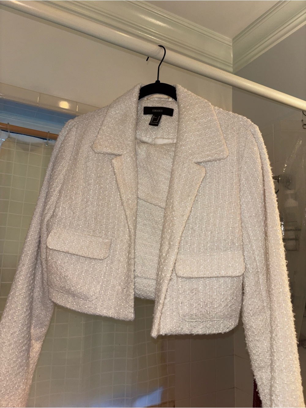 Forever 21 Ivory Women’s Tweed Cropped Blazer & Shorts Set